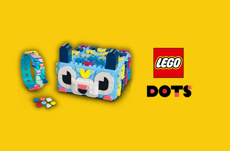 A képen LEGO DOTS darabkákból kirakott tárolódobo látható