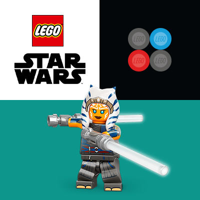 LEGO® Star Wars: Ahsoka Tano minifigura ikonikus két fénykardjával, tökéletes a galaktikus csaták újrajátszásához és a gyűjtők számára.