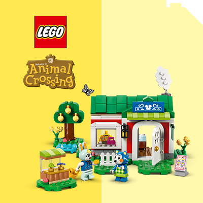 LEGO® Animal Crossing™ készlet: színes faluépítő játékkészlet ikonikus házzal, gyümölcsfával, piaci standdal és kedvenc karakterekkel – Isabelle és Bunnie