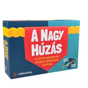 Ez a kép A nagy húzás társasjáték dobozát ábrázolja, amely egy izgalmas csapatjáték, ahol a tudásoddal húzhatod magad felé a győzelmet. A játékban két csapat küzd meg egymással igen-nem kérdésekkel, és minden helyes válasszal közelebb kerülhetsz a sikerhez. Tökéletes választás baráti összejövetelekhez és családi estékhez.