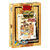 A Bang! Aranyláz kiegészítő doboza, amelyen egy aranyat mosó cowboy látható, fa mintázatú dizájnnal és a $10.000 felirattal.