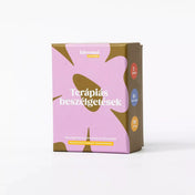 A Terápiás beszélgetések kártyajáték doboza, rózsaszín-barna virágmintás dizájnnal, amely 2 vagy több játékos számára, 16 éves kortól ajánlott, 90 kérdéskártyát tartalmaz.