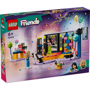 A LEGO Friends Karaoke parti (42610) doboza, rajta a szett látványos grafikája színes konfettikkel, a karaoke színpad, a két karakter – Nova és Liann –, valamint az ikonikus Friends logó és az életkor ajánlás: 6+.