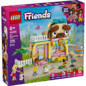 LEGO Friends Kisállatfelszerelések boltja 42650 szett doboza, bemutatva az üzlet kutyaformájú kialakítását, 3 mini figurát, cuki állatokat és vidám játéklehetőségeket.