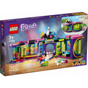 LEGO Friends 41708 Roller Disco Arcade – a hivatalos dobozkép, melyen a 642 darabos szett színes és részletgazdag modellje látható. A doboz bal felső sarkában 7+ korosztályi ajánlás, míg alul a darabszám és a készlet neve szerepel. A csomagoláson a három minifigura is bemutatásra kerül: Andrea, Jackson és Evelyn.