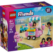 A LEGO Friends Vattacukorárus stand és robogó 42643 szettje tartalmaz egy rózsaszín vattacukorárus standot, egy kék robogót, valamint Liann és Jamila figurákat, miközben egy napfényes parkos háttérben játszódik a jelenet, mely a kreatív szerepjátékot inspirálja.