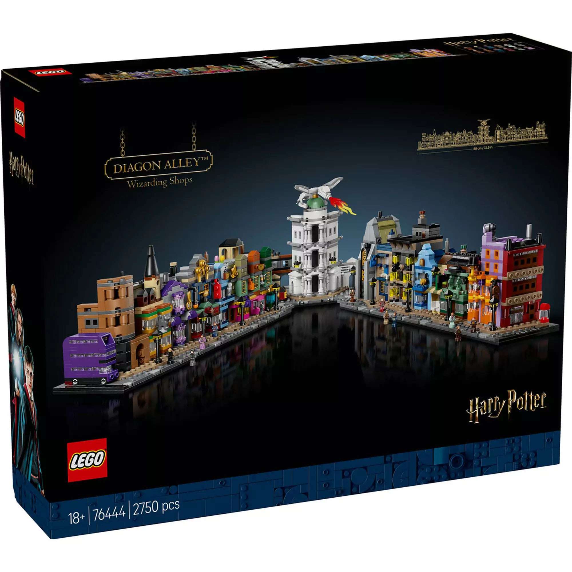 LEGO Harry Potter Az Abszol út varázslatos üzletei (76444): A dobozban a híres Abszol út LEGO modellje, részletgazdag és kiállítható varázslatos szett.