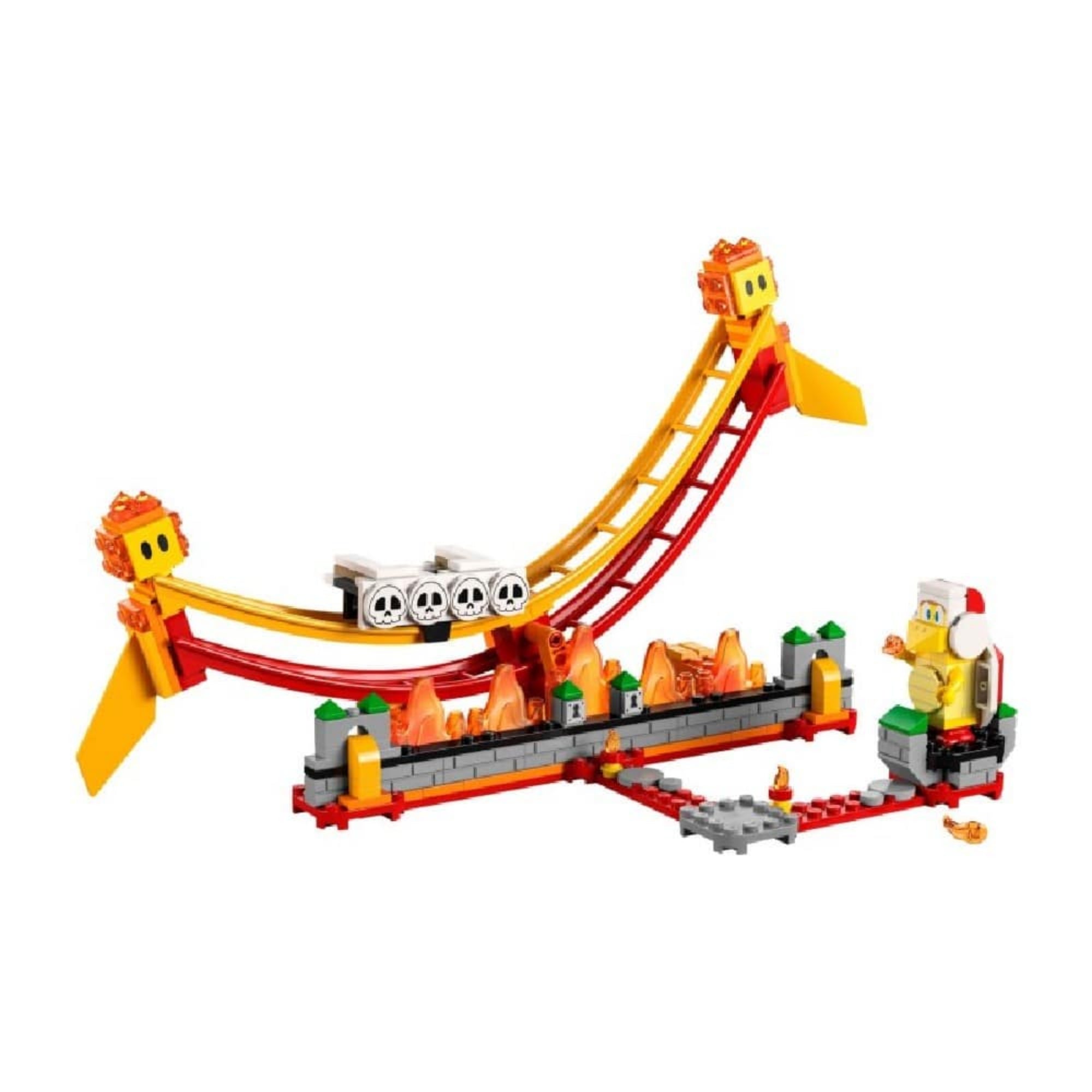 LEGO Super Mario Lavahullám-lovaglás (71416) összeállított játékszint piros-sárga hullámvasúttal és lávás tereppel.
