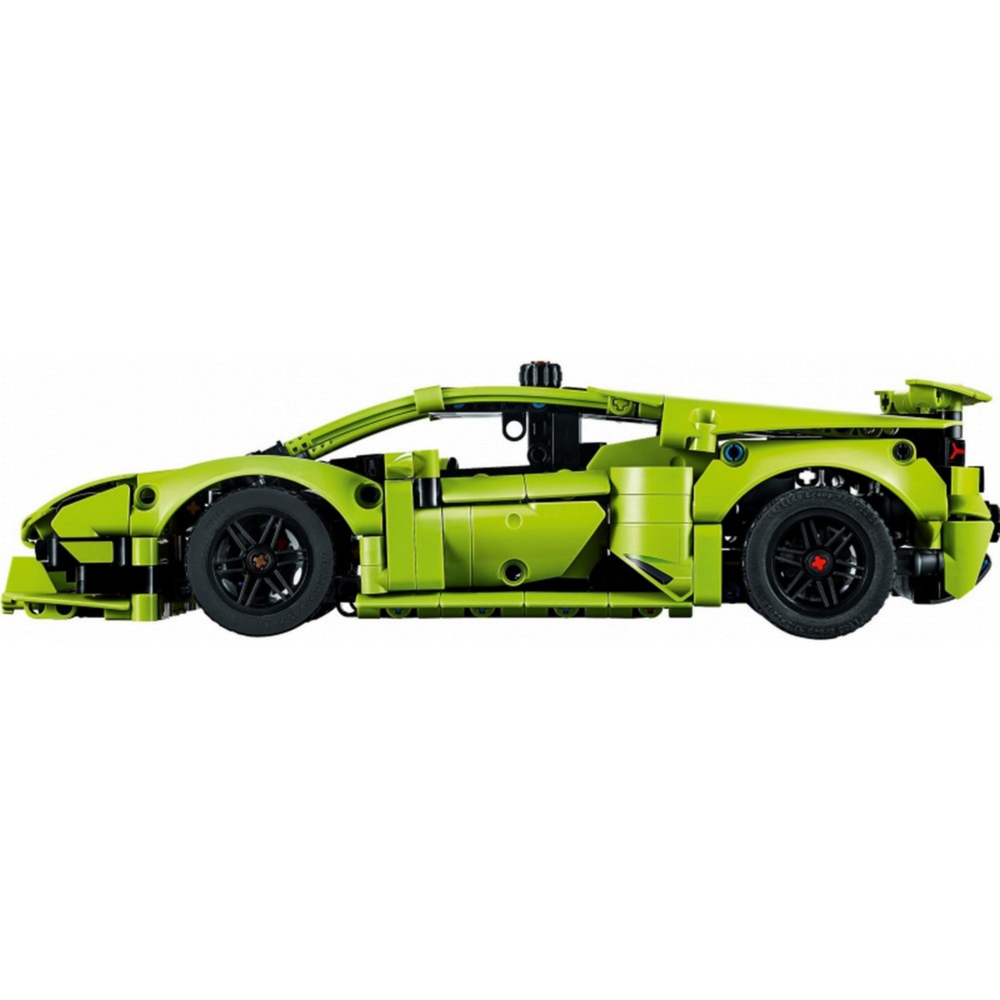 LEGO Technic Lamborghini Huracán Tecnica 42161 oldalnézeti kép, amelyen jól látható az aerodinamikus formatervezés és az alacsony, sportos sziluett.