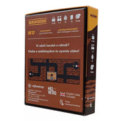 „A Bandido társasjáték dobozának hátoldala, alagútábrákkal és a játék főbb információival, magyar nyelvű kiadásban.”