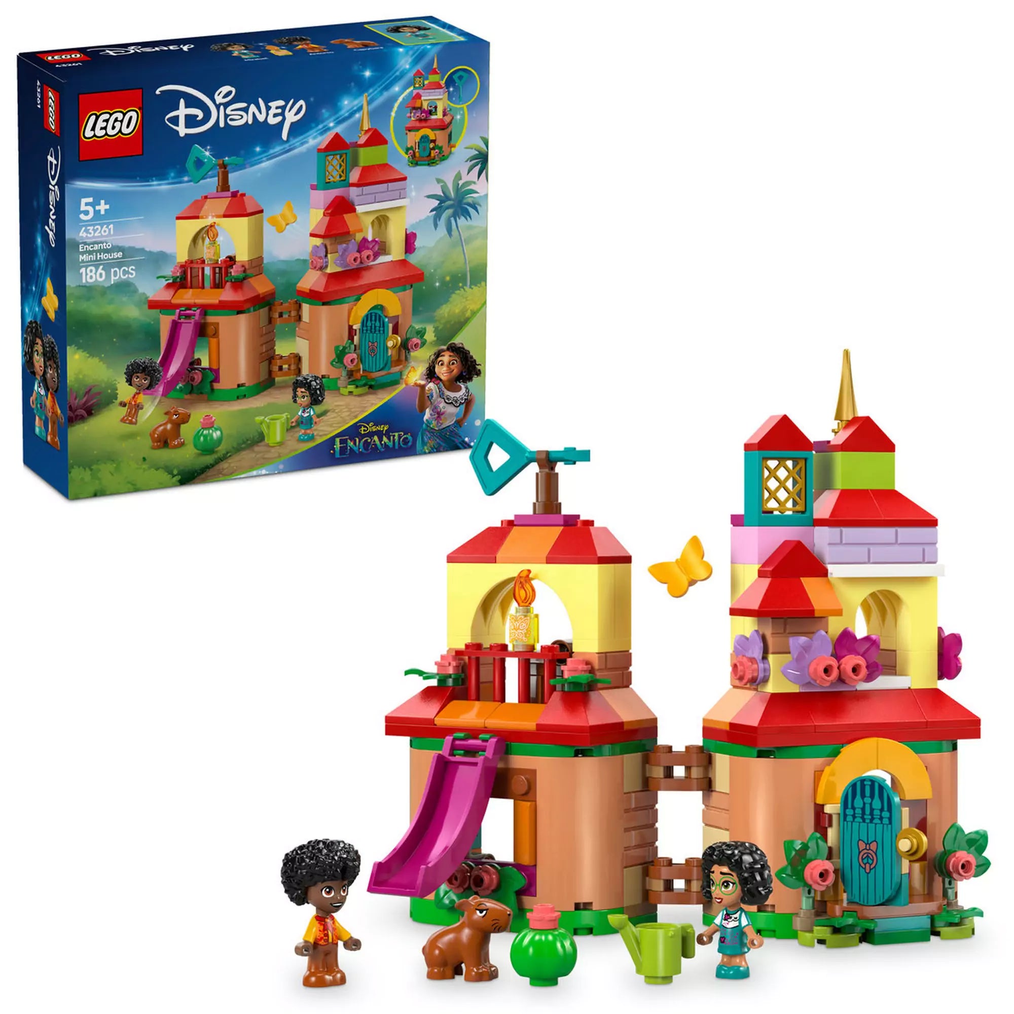 LEGO Disney Encanto miniház (43261) - A készlet teljes nézete minifigurákkal és kiegészítőkkel.