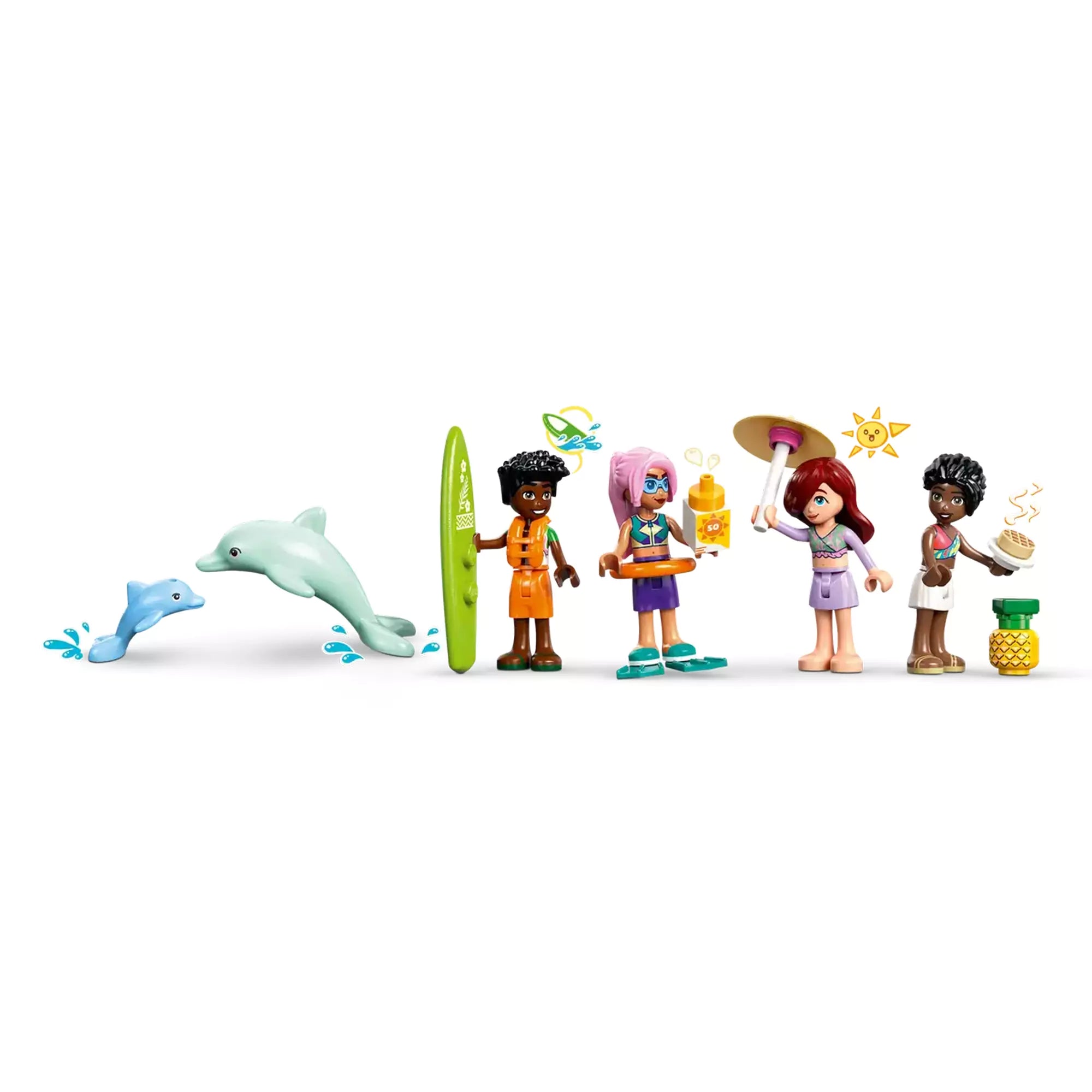 LEGO Friends: Hajós kirándulás és kaland (42664) teljes hajó nyitott vitorlával és baráti figurákkal játszva.