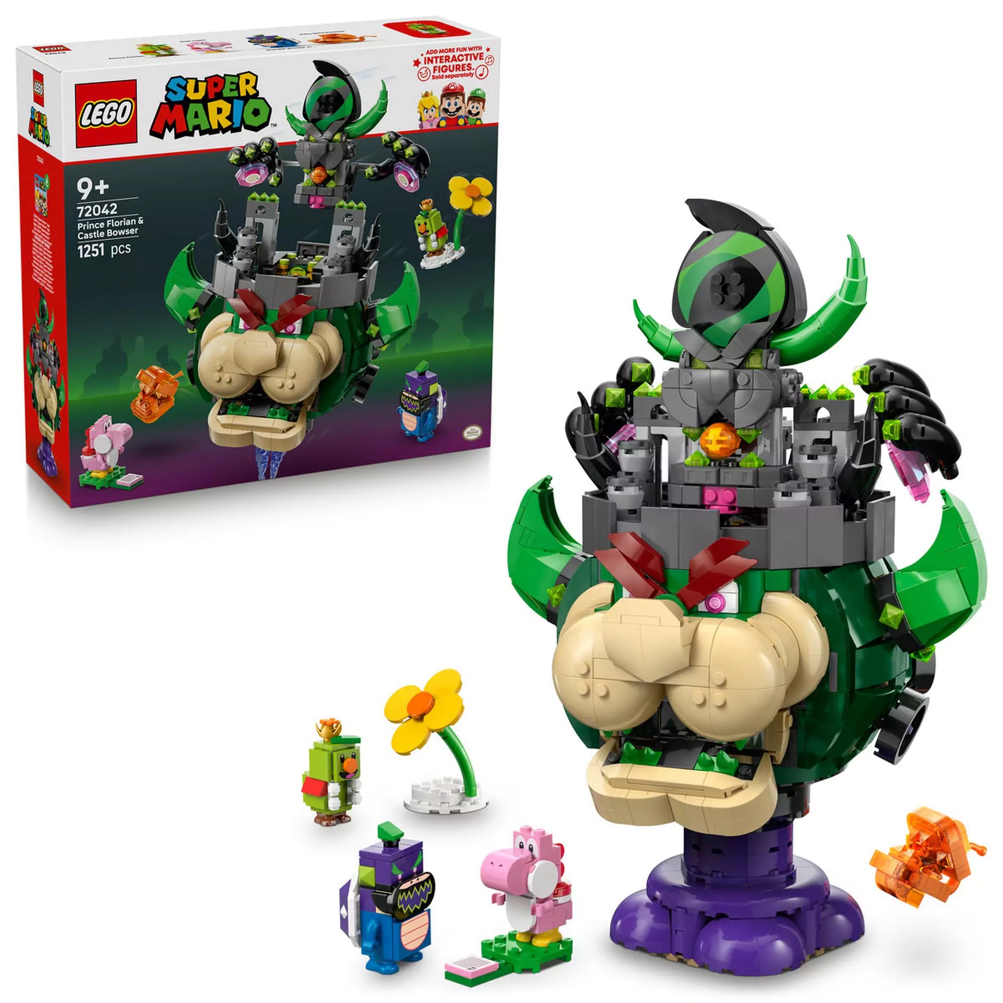 „LEGO Super Mario: Prince Florian és Bowser kastélya (72042) teljes készlet, a dobozzal és az összes mellékelt figurával.”