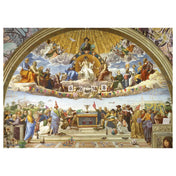 „Puzzle Schmidt: A Szent Szentség vitája – 1000 darabos kirakó képe részletes, szimbolikus festménnyel az égi és földi vitáról, Markus Binz alkotása alapján.”