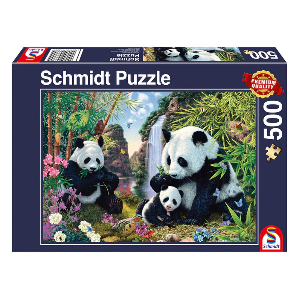 Puzzle Schmidt: Panda család a vízesésnél, 500 darabos