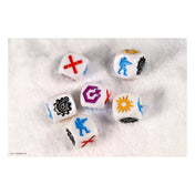 Star Wars: A Hoth ostroma társasjáték – speciális dobókockák különböző szimbólumokkal, amelyek a harci akciókat, parancsokat és stratégiákat jelölik a játékmenet során.