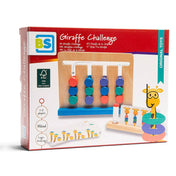 A Zsiráf Kihívás, logikai és ügyességi játék doboza, BS Toys márkajelzéssel és színes játékelemek illusztrációjával.