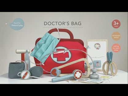 Piros orvosi táska, 16 orvosi eszközzel, prémium fából - Doctor's Bag - Tender Leaf Toys