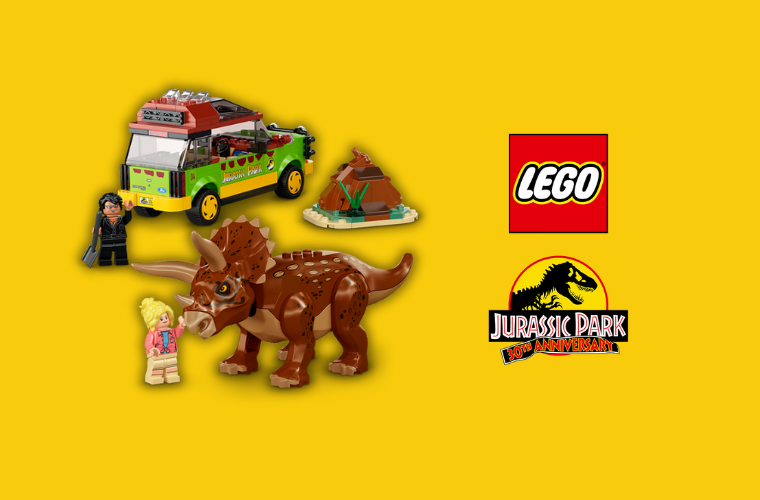 Ezen a képen egy legoból kirakott dinoszaurusz látható a LEGO Jurassic World sorozatból