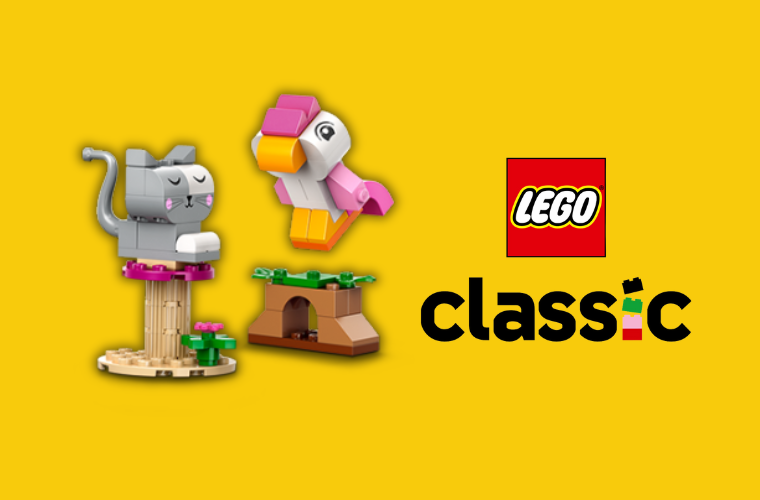 LEGO Classic sorozatból összeállított virágot és kolibri madaragt láthatunk