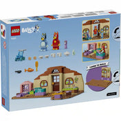 LEGO Bluey: Iskola Blueyval és Rustyval (11221) dobozának hátoldala, ahol láthatók a figurák, az osztályterem részletei, a tanulást segítő kiegészítők és az egyszerű építési útmutatók.