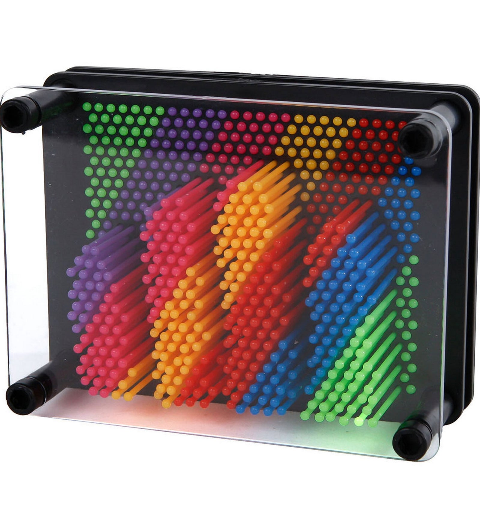 3D Pin Art képkirakó: Többszínű tűs képalkotó játék keretben, színes műanyag tüskékkel készített 3D mintával.