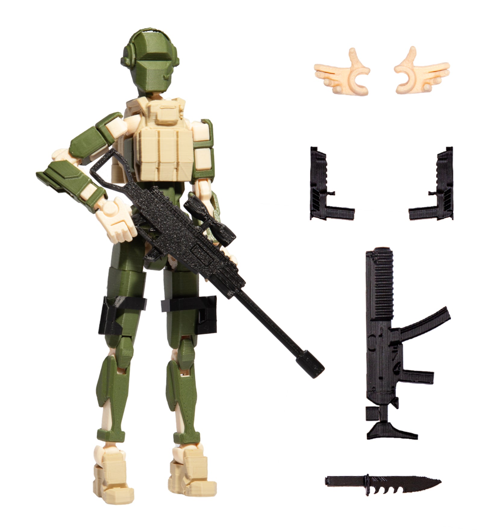 R13 Commando akciófigura mozgatható ízületekkel, különböző fegyverekkel és kiegészítőkkel, ideális játék és dekoráció.