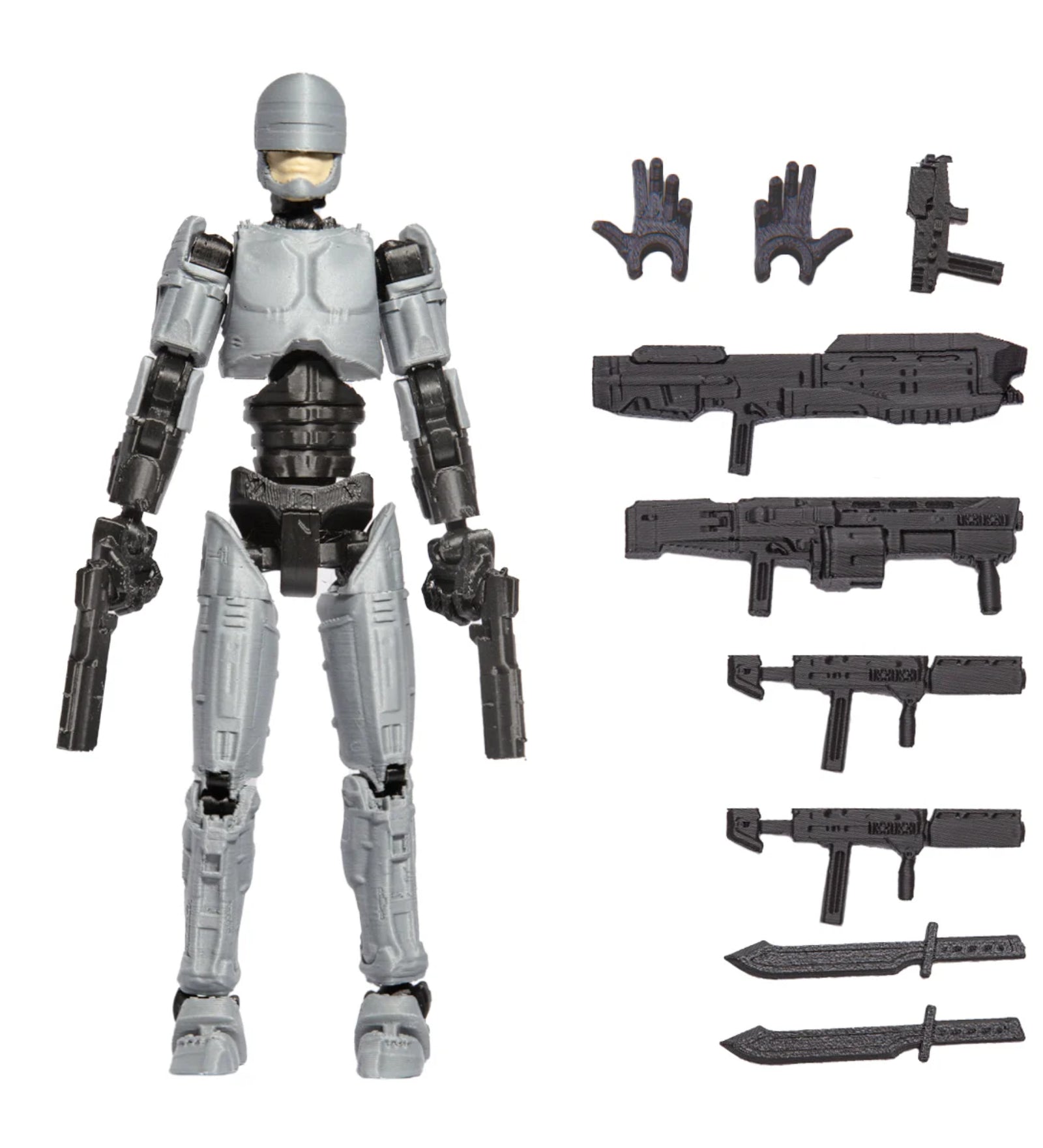 R13 Robocop akciófigura, mozgatható végtagokkal és fegyverekkel. Sci-fi robot figura, tökéletes játékhoz és gyűjtéshez
