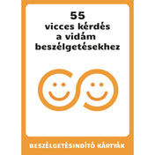 55 vicces kérdés a vidám beszélgetésekhez beszélgetésindító kártyák borítója humoros kérdésekkel.