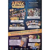 A Lost Ruins of Arnak: The Missing Expedition kiegészítő hátoldala, új vezetőkkel, templomokkal, tárgy- és ereklyekártyákkal.