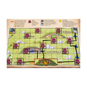 „A Hobbit – Oda és vissza társasjáték pályarészlete, törpékkel, útvonalakkal és pontszerző elemekkel.”