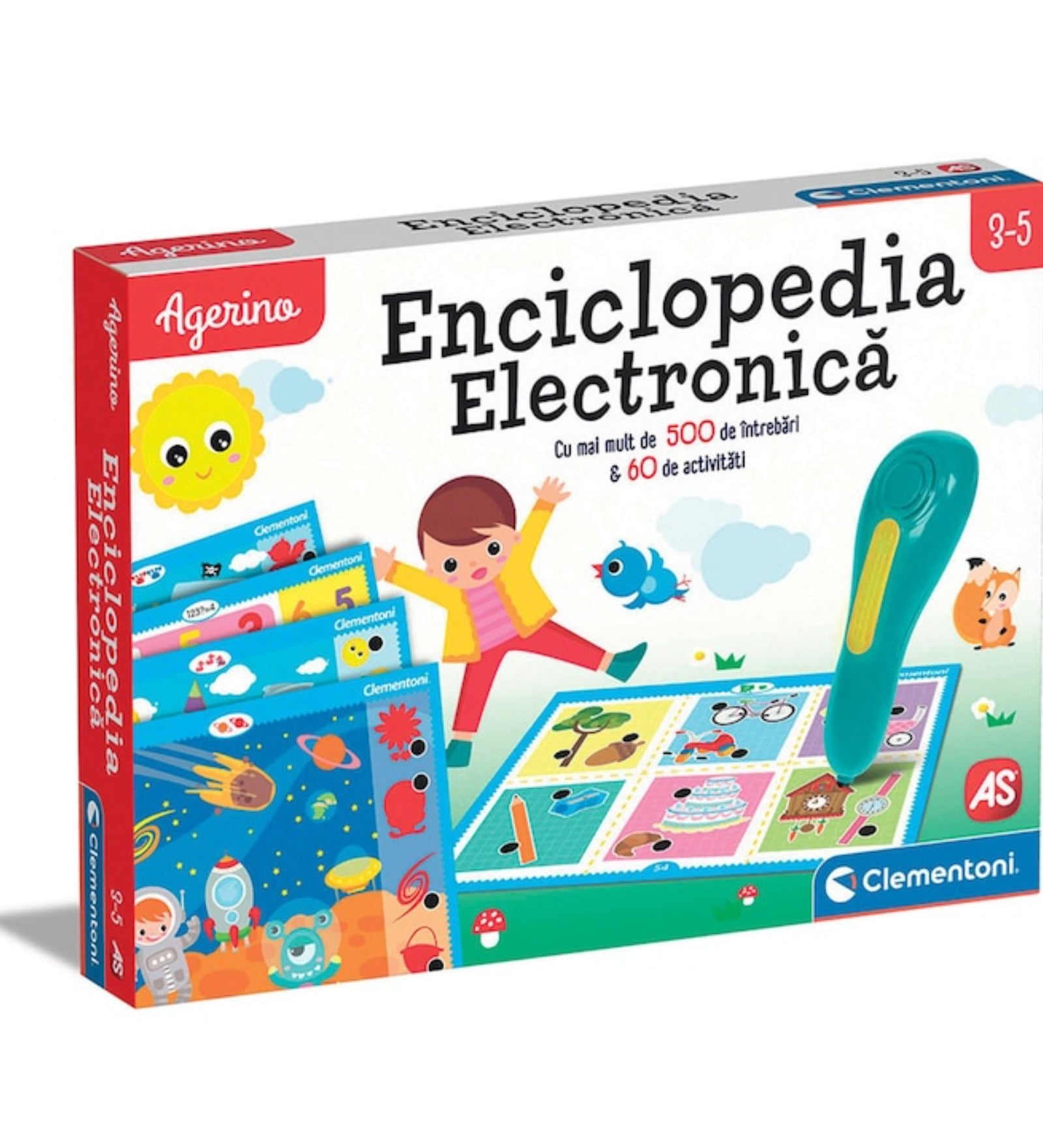 Enciclopedia Electronică interaktív gyerekjáték doboza, oktatókártyákkal és elektronikus tollal, 3–5 éveseknek.
