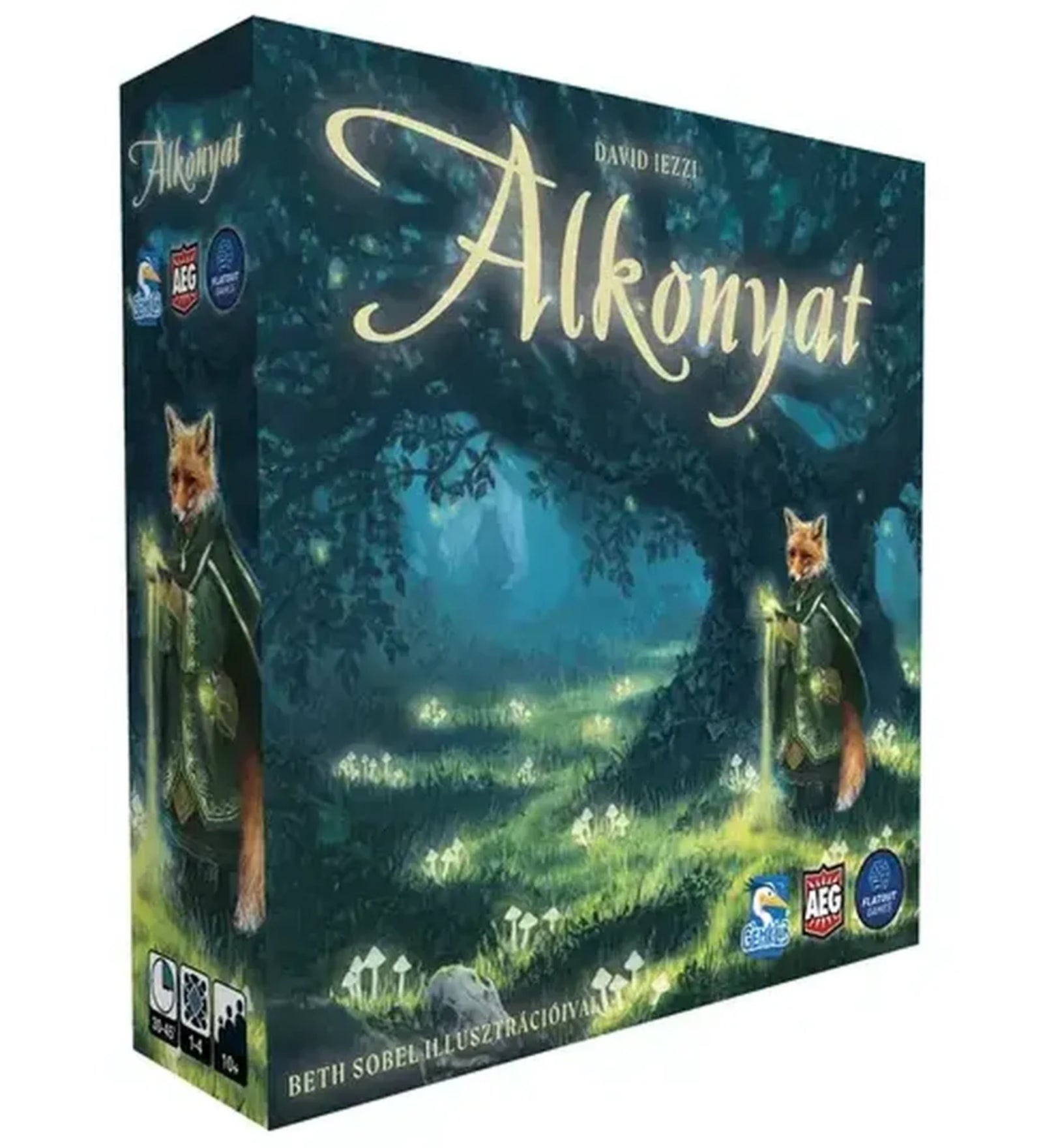 Az Alkonyat társasjáték doboza, rajta egy varázslatos erdőben álló rókát ábrázoló illusztrációval.