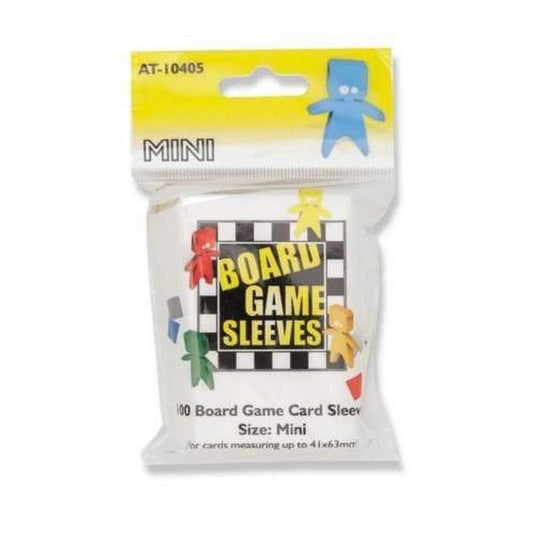 Board Game Sleeves MINI (AT-10405) kártyavédő csomagolás, 100 darab mini méretű (41x63 mm) átlátszó védőtasakkal társasjáték kártyákhoz.