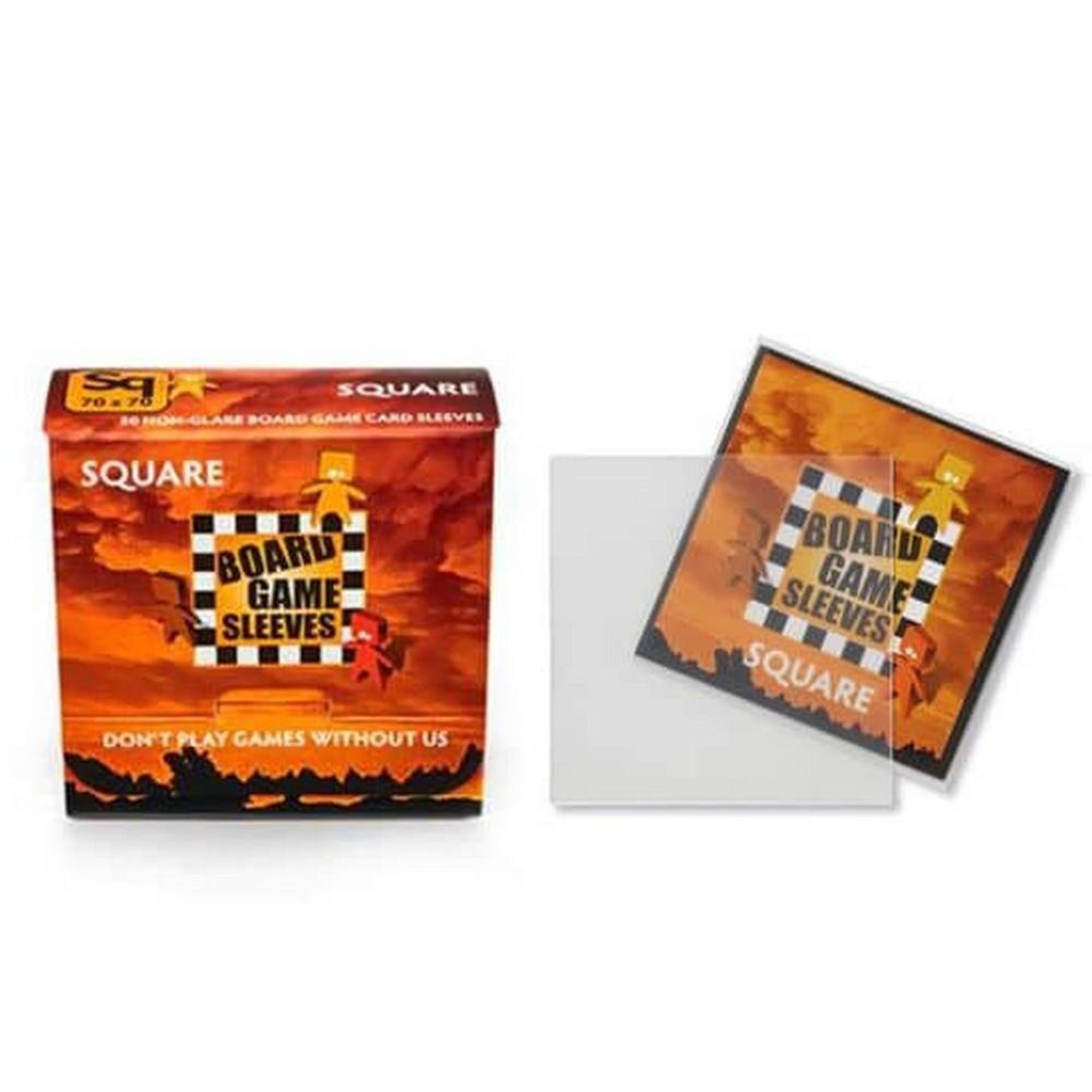 Board Game Sleeves Square 70x70 mm kártyavédő (50 db) – négyzet alakú, átlátszó prémium tasak társasjáték lapkák és kártyák védelmére.