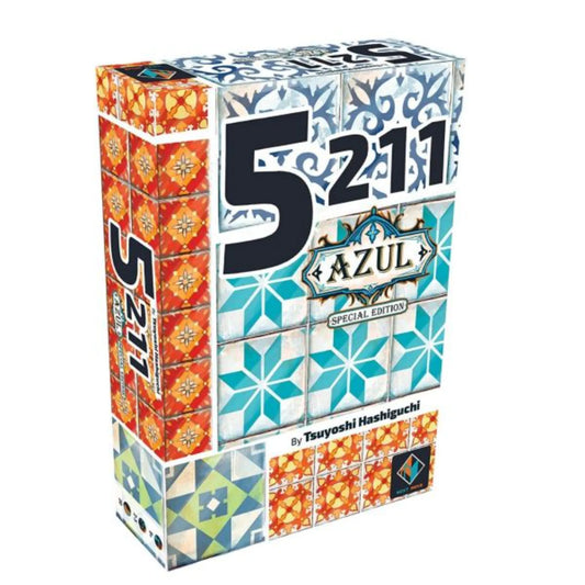 Az Azul: 5211 – Special Edition társasjáték díszdoboza, színes mozaikmintás dizájnnal. A borítón a játék címe nagy fekete-fehér számmal, alatta az Azul logó és Tsuyoshi Hashiguchi neve.