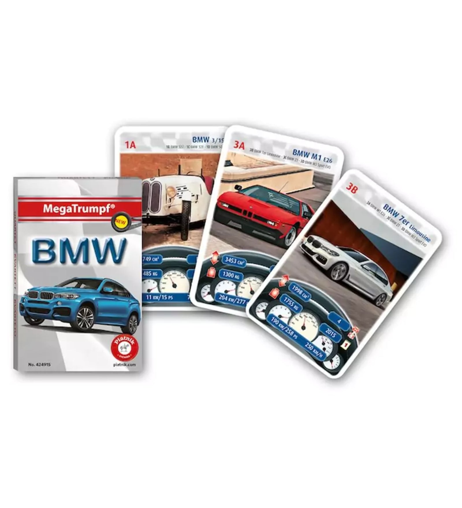 15, a sportos BMW M1 E26, és a modern BMW 7er Limousine – szerepelnek, részletes technikai adatokkal, például lóerő, motorűrtartalom és gyorsulás.
