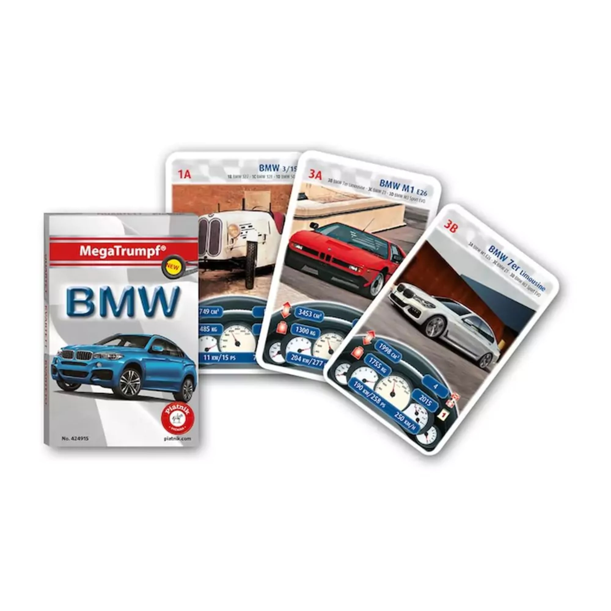 15, a sportos BMW M1 E26, és a modern BMW 7er Limousine – szerepelnek, részletes technikai adatokkal, például lóerő, motorűrtartalom és gyorsulás.