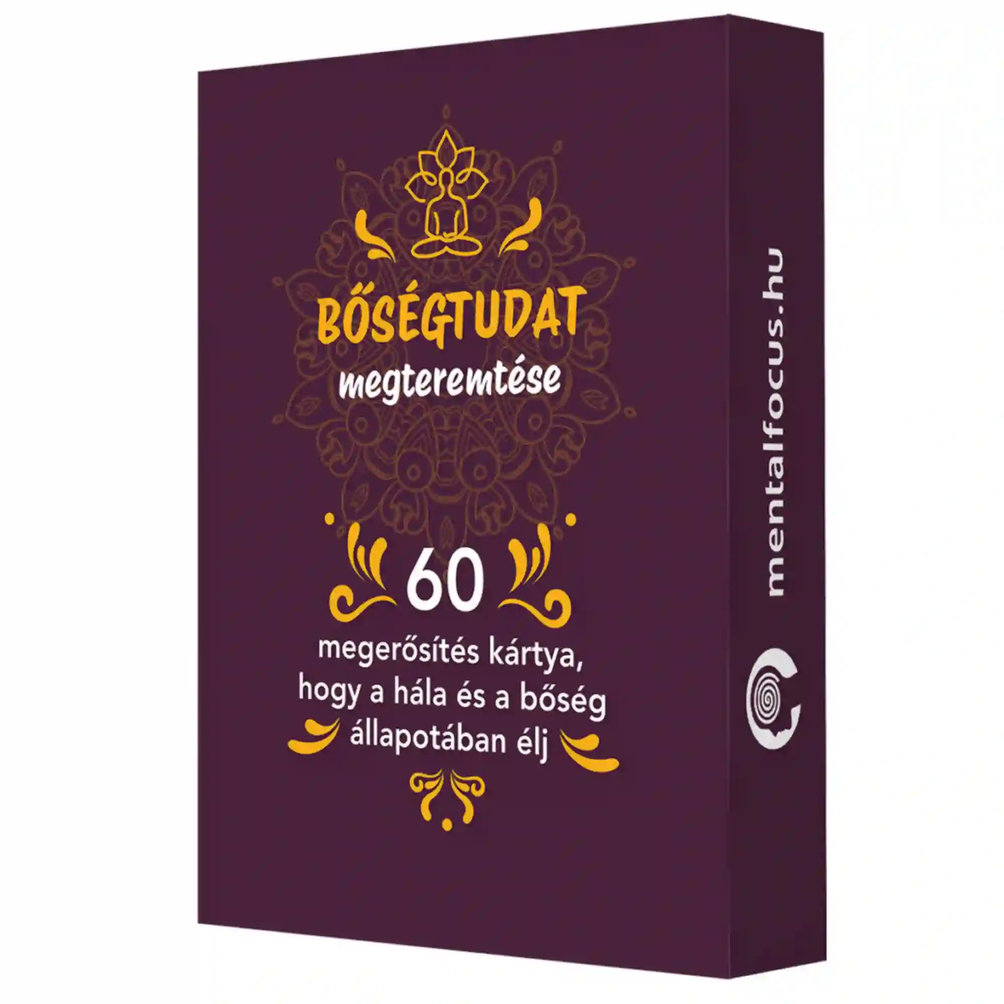 Bőségtudat megteremtése – 60 megerősítés kártya díszdoboza, a kártyacsomag eredeti csomagolása.