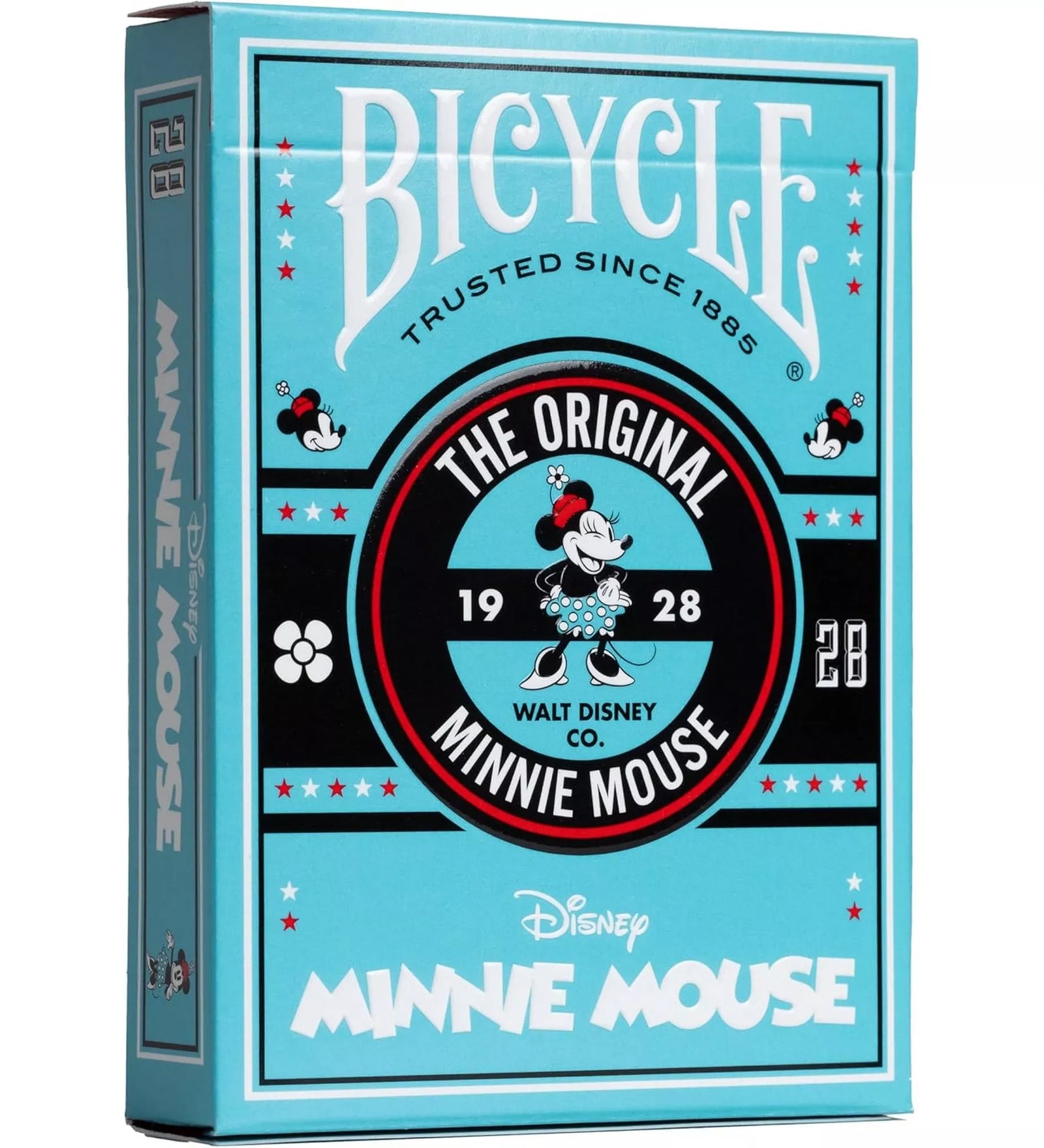 A Bicycle Disney Minnie Mouse kártyapakli doboza világoskék alapon, középen Minnie egér klasszikus rajzával és a „The Original Minnie Mouse 1928” felirattal.