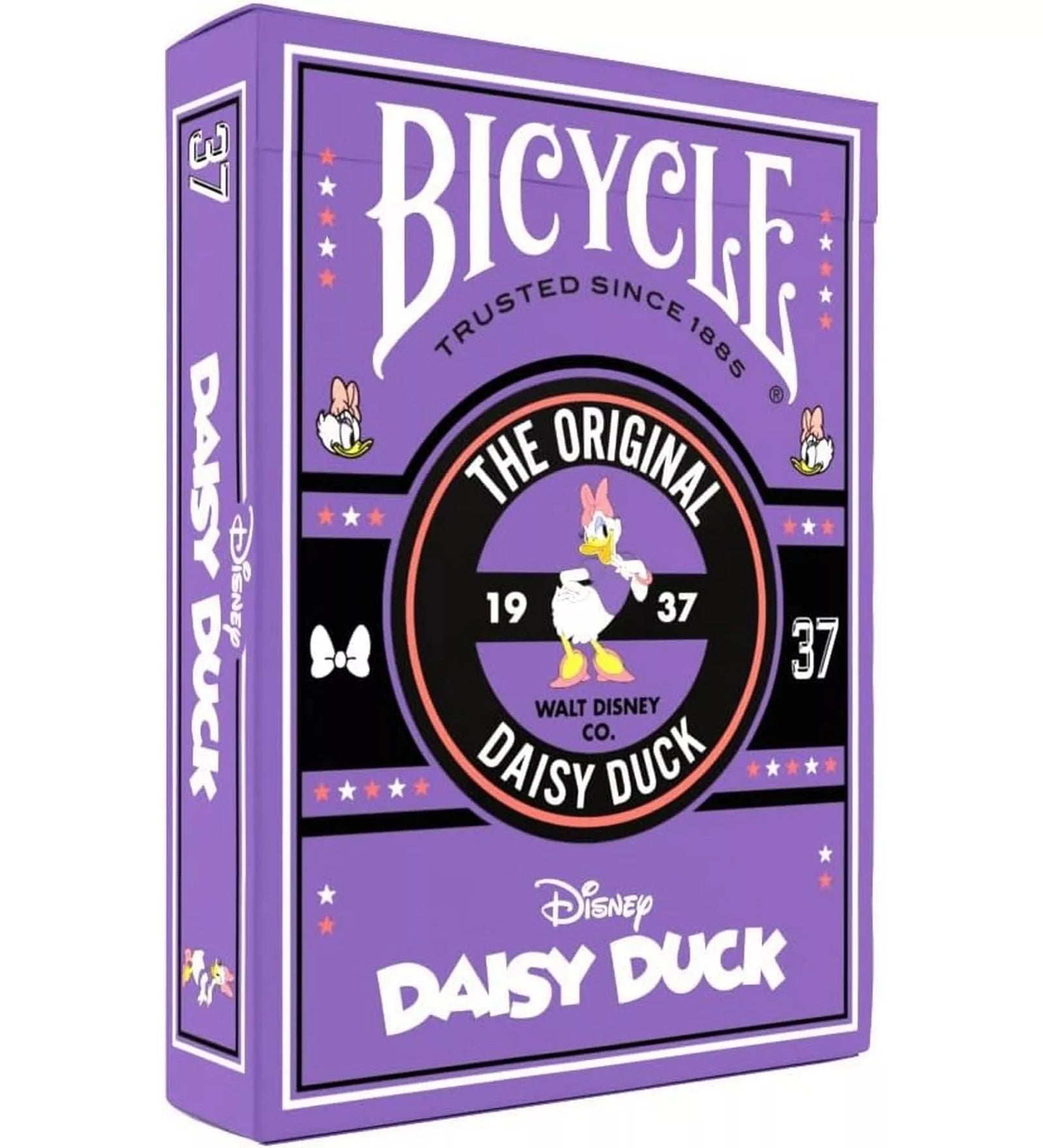 A Bicycle Disney Daisy Duck kártyapakli dobozának előlapja lila alapon, középen Daisy kacsával és a „The Original Daisy Duck 1937” felirattal.