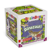 A BrainBox: Dinozauri társasjáték doboza, amely izgalmas kvízkártyákat tartalmaz a dinoszauruszokról.