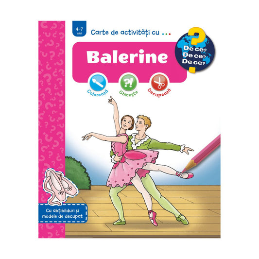 Balerine – gyerekkönyv borító, amelyen egy balerina és egy balett-táncos fiú elegáns pózban táncolnak a színpadon.