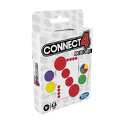 A doboz élénk, vad színekkel készült grafikával hirdeti a Connect 4 kártyajátékot, amely extra akciókat és titkos küldetéseket kínál.