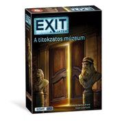 EXIT – A játék: A titokzatos múzeum” társasjáték doboza, amelyen két kő mellszobor között egy félig nyitott, titokzatosan fénylő faajtó látható.