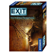 Az EXIT: Mormântul faraonului társasjáték doboza, amelyen egy aranyszínű fáraószobor látható hieroglifákkal díszített fal előtt, misztikus fényekkel megvilágítva.