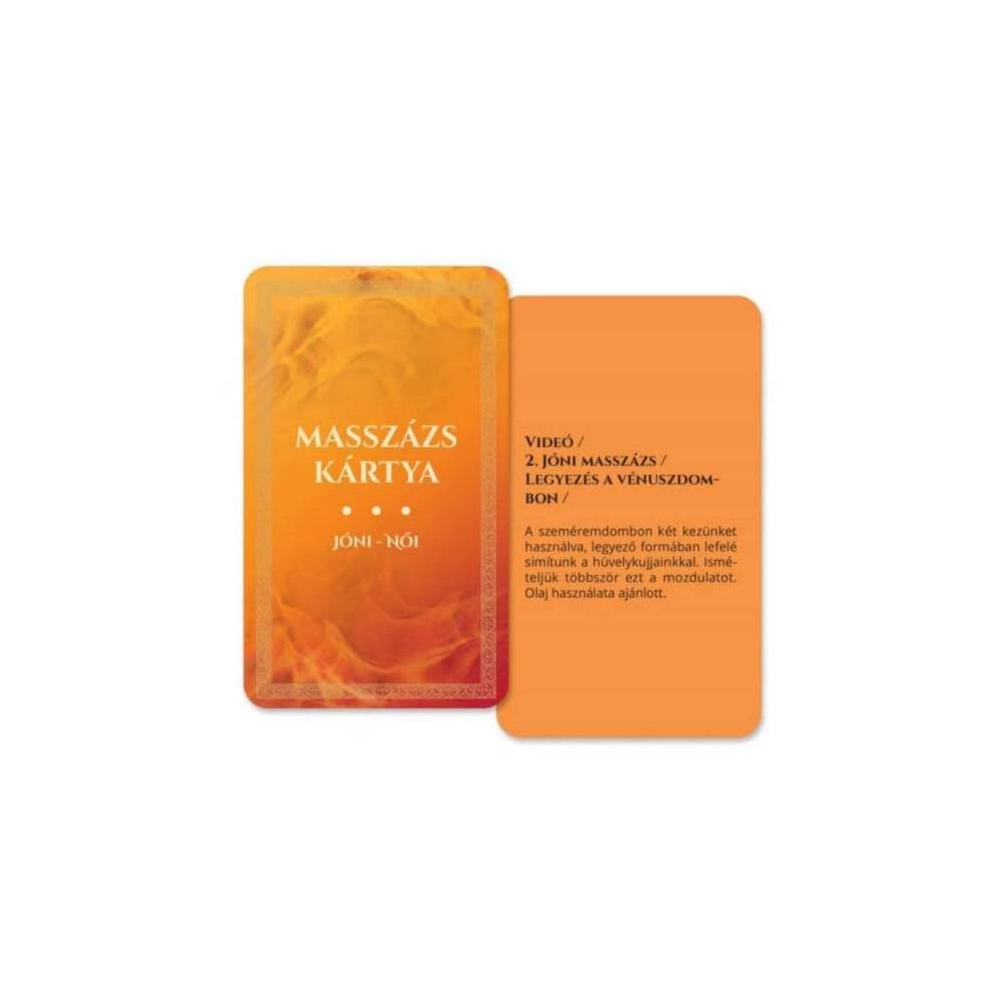 Érzékek Játéka társasjáték Masszázs kártya (jóni–női) elől- és hátoldala, részletes instrukcióval.