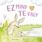 Ez mind te vagy gyerekkönyv borító, kedves nyuszi illusztrációval, ahol egy kis nyúl a vízben tükröződő képét nézi.