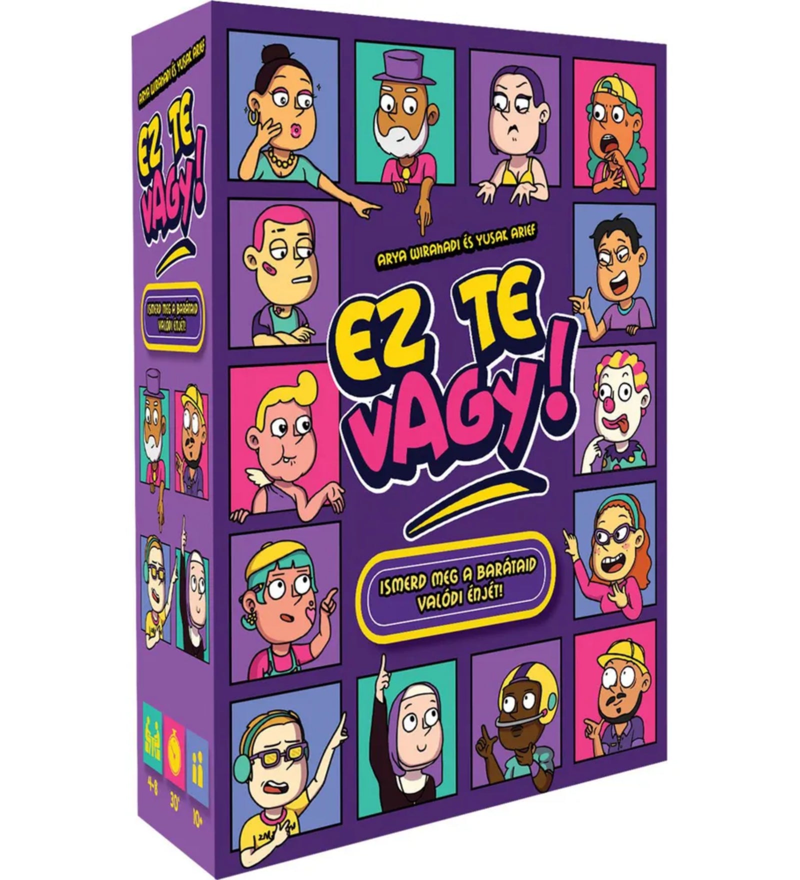Ez te vagy! partijáték színes, rajzolt karakterekkel díszített doboza