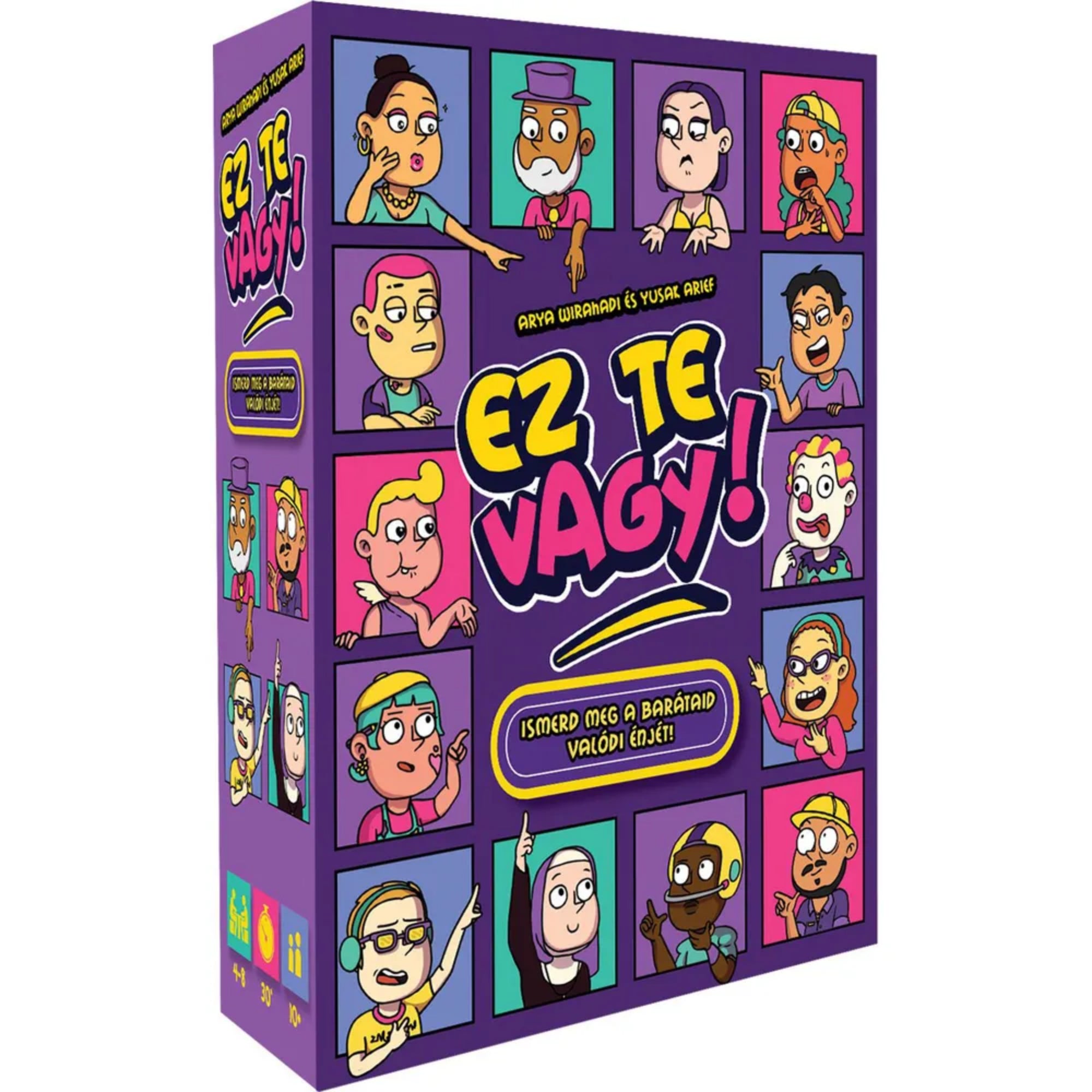 Ez te vagy! partijáték színes, rajzolt karakterekkel díszített doboza